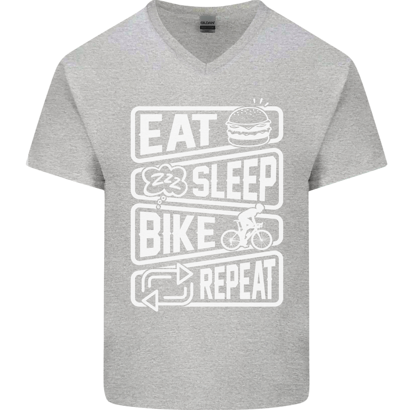 Cycling Eat Sleep Bike Repeat Funny Bicycle Mens V-Neck Cotton T-Shirt Sports Grey