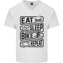 Cycling Eat Sleep Bike Repeat Funny Bicycle Mens V-Neck Cotton T-Shirt White