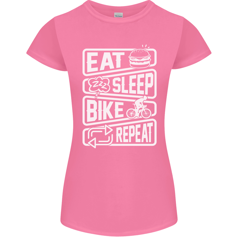 Cycling Eat Sleep Bike Repeat Funny Bicycle Womens Petite Cut T-Shirt Azalea