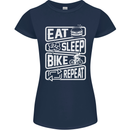 Cycling Eat Sleep Bike Repeat Funny Bicycle Womens Petite Cut T-Shirt Navy Blue