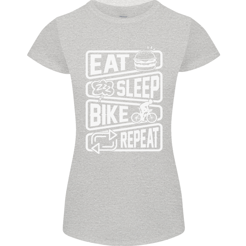 Cycling Eat Sleep Bike Repeat Funny Bicycle Womens Petite Cut T-Shirt Sports Grey