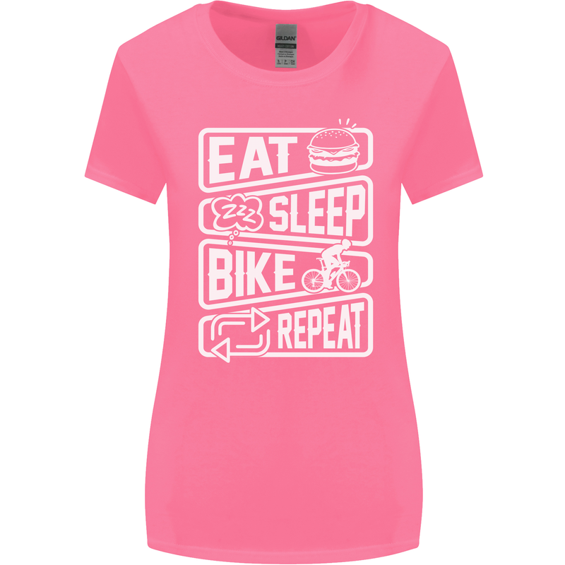 Cycling Eat Sleep Bike Repeat Funny Bicycle Womens Wider Cut T-Shirt Azalea