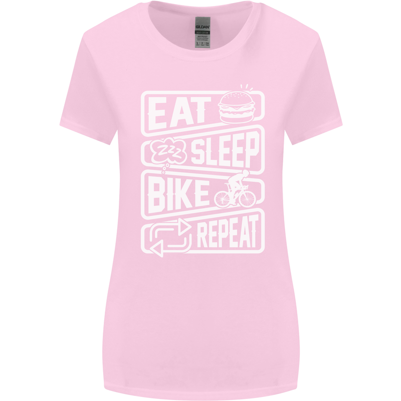 Cycling Eat Sleep Bike Repeat Funny Bicycle Womens Wider Cut T-Shirt Light Pink