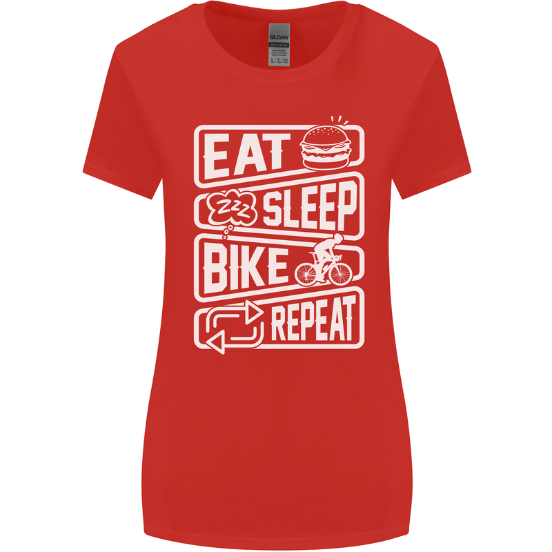 Cycling Eat Sleep Bike Repeat Funny Bicycle Womens Wider Cut T-Shirt Red
