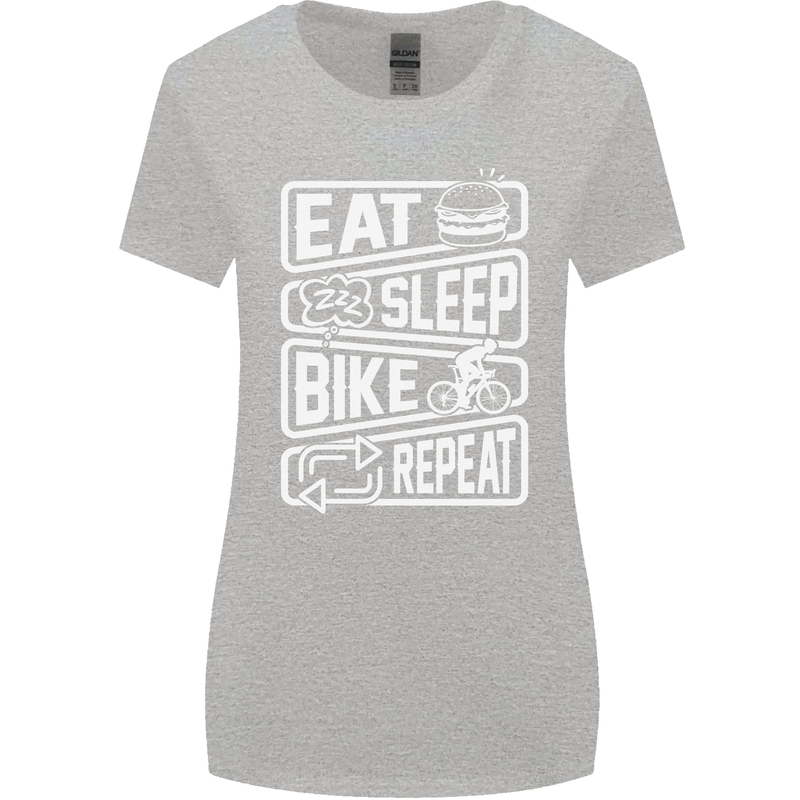 Cycling Eat Sleep Bike Repeat Funny Bicycle Womens Wider Cut T-Shirt Sports Grey