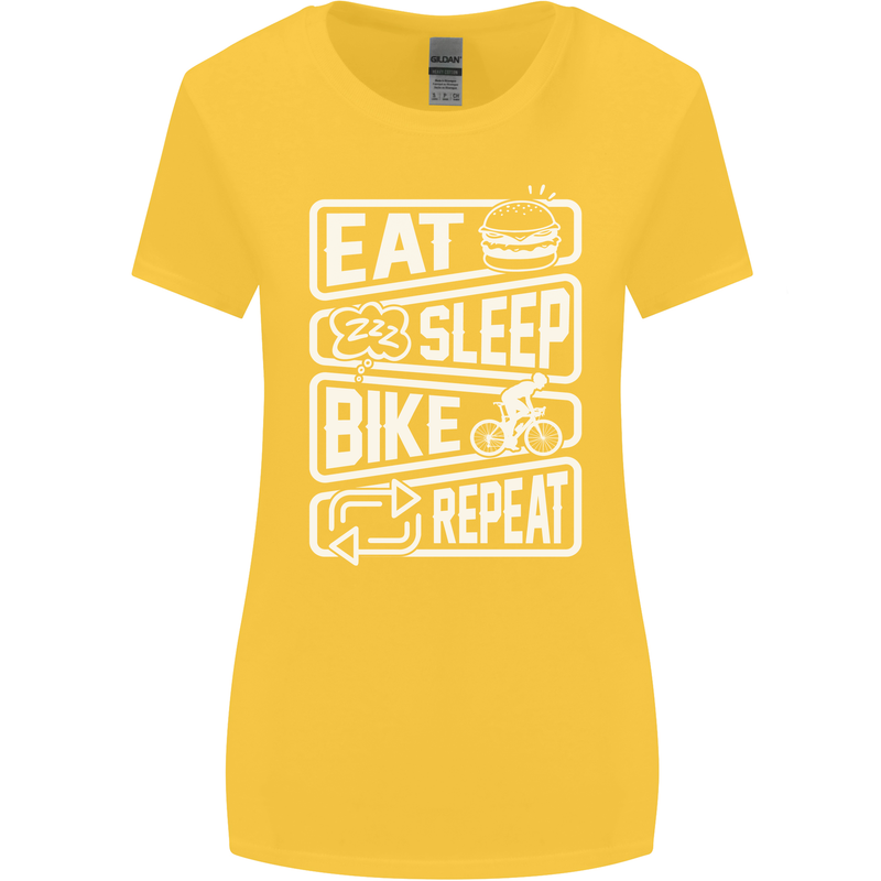Cycling Eat Sleep Bike Repeat Funny Bicycle Womens Wider Cut T-Shirt Yellow