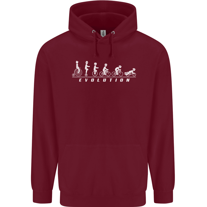 Cycling Evolution Cyclist Bicycle Childrens Kids Hoodie Maroon