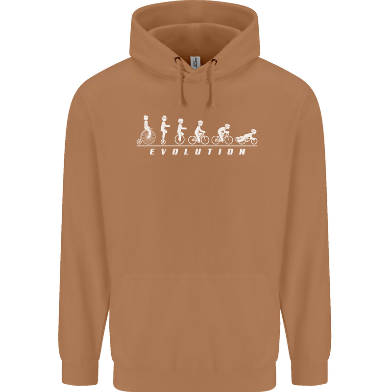 Cycling Evolution Cyclist Bicycle Mens 80% Cotton Hoodie Caramel Latte