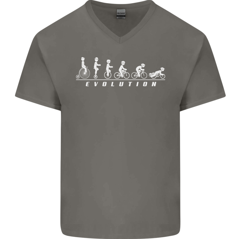 Cycling Evolution Cyclist Bicycle Mens V-Neck Cotton T-Shirt Charcoal