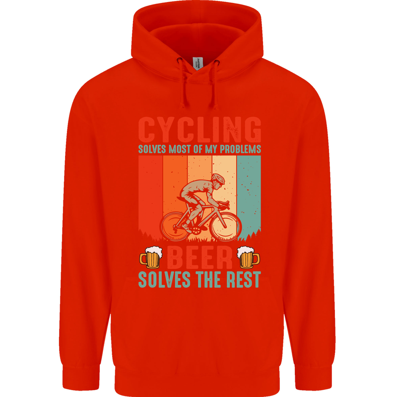Cycling Funny Beer Cyclist Bicycle MTB Bike Mens 80% Cotton Hoodie Bright Red