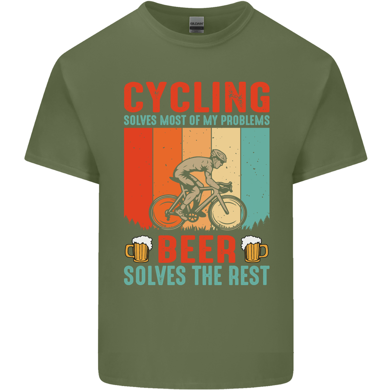 Cycling Funny Beer Cyclist Bicycle MTB Bike Mens Cotton T-Shirt Tee Top Military Green