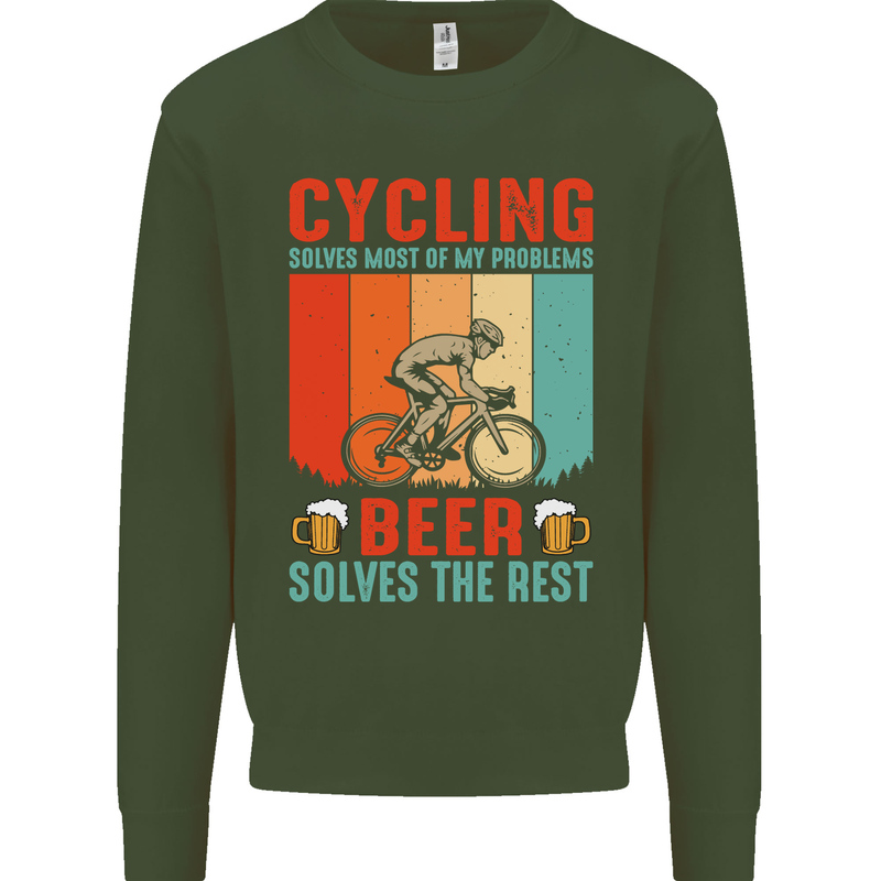 Cycling Funny Beer Cyclist Bicycle MTB Bike Mens Sweatshirt Jumper Forest Green