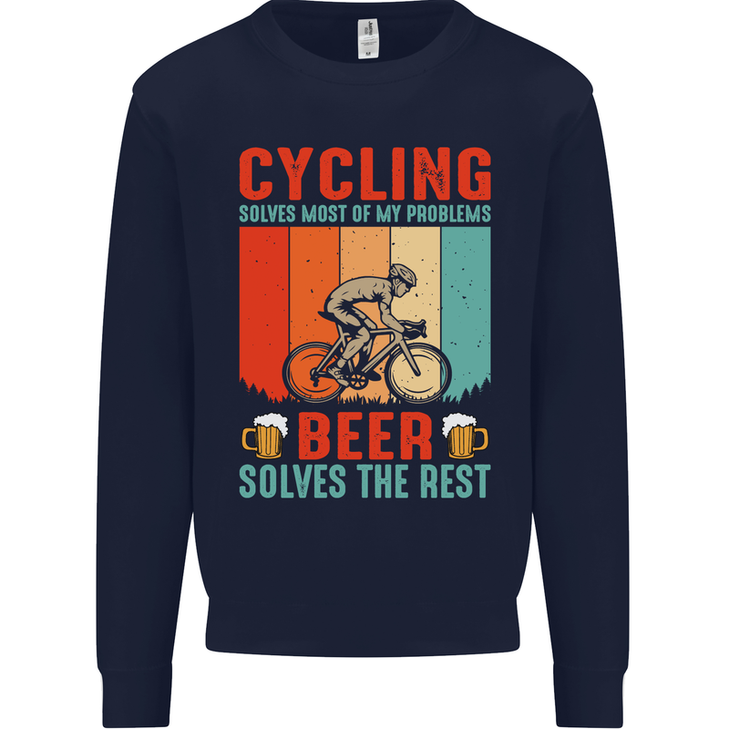 Cycling Funny Beer Cyclist Bicycle MTB Bike Mens Sweatshirt Jumper Navy Blue