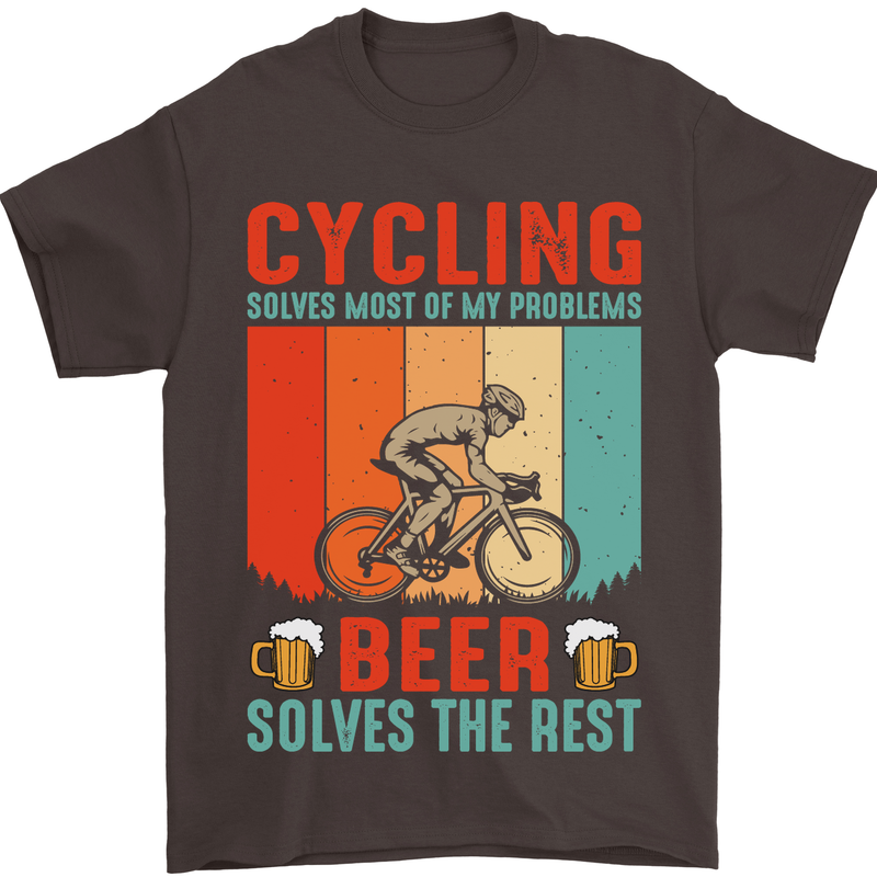 Cycling Funny Beer Cyclist Bicycle MTB Bike Mens T-Shirt Cotton Gildan Dark Chocolate