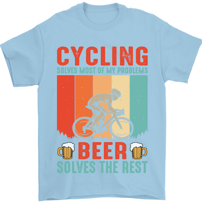 Cycling Funny Beer Cyclist Bicycle MTB Bike Mens T-Shirt Cotton Gildan Light Blue