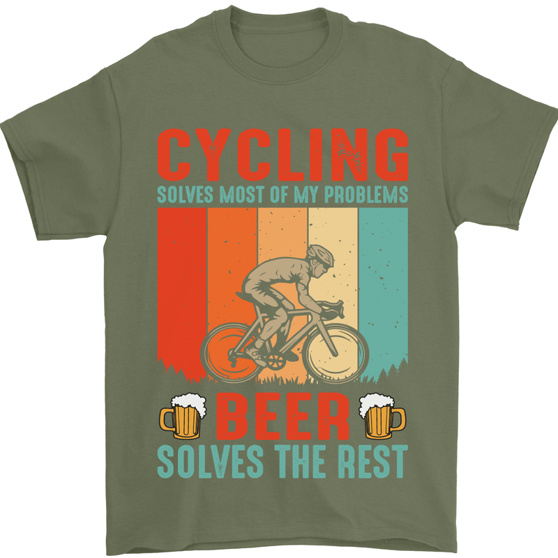 Cycling Funny Beer Cyclist Bicycle MTB Bike Mens T-Shirt Cotton Gildan Military Green