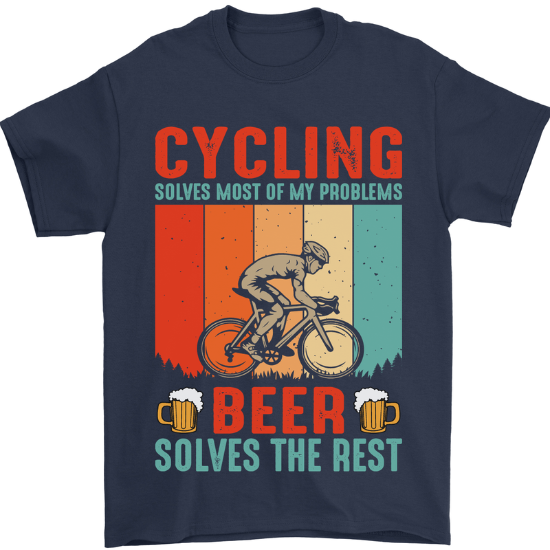 Cycling Funny Beer Cyclist Bicycle MTB Bike Mens T-Shirt Cotton Gildan Navy Blue