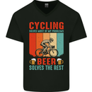 Cycling Funny Beer Cyclist Bicycle MTB Bike Mens V-Neck Cotton T-Shirt Black