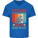 Cycling Funny Beer Cyclist Bicycle MTB Bike Mens V-Neck Cotton T-Shirt Royal Blue