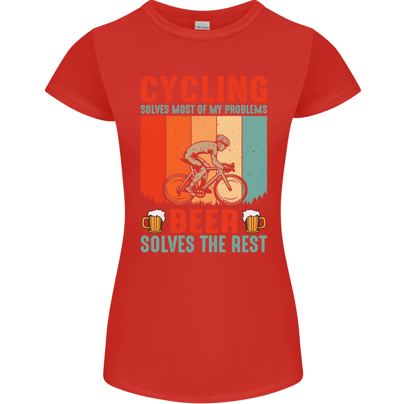 Cycling Funny Beer Cyclist Bicycle MTB Bike Womens Petite Cut T-Shirt Red