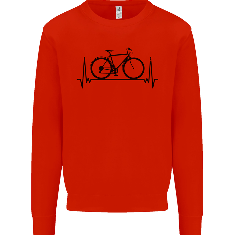 Cycling Heart Beat Bike Bicycle Cyclist ECG Kids Sweatshirt Jumper Bright Red