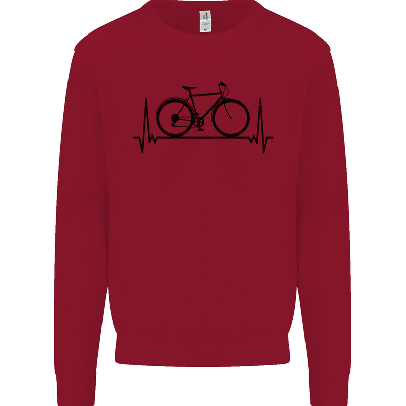 Cycling Heart Beat Bike Bicycle Cyclist ECG Kids Sweatshirt Jumper Red