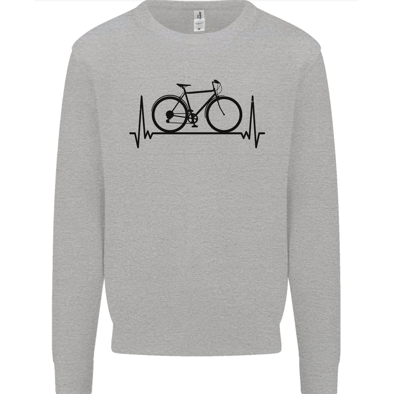 Cycling Heart Beat Bike Bicycle Cyclist ECG Kids Sweatshirt Jumper Sports Grey