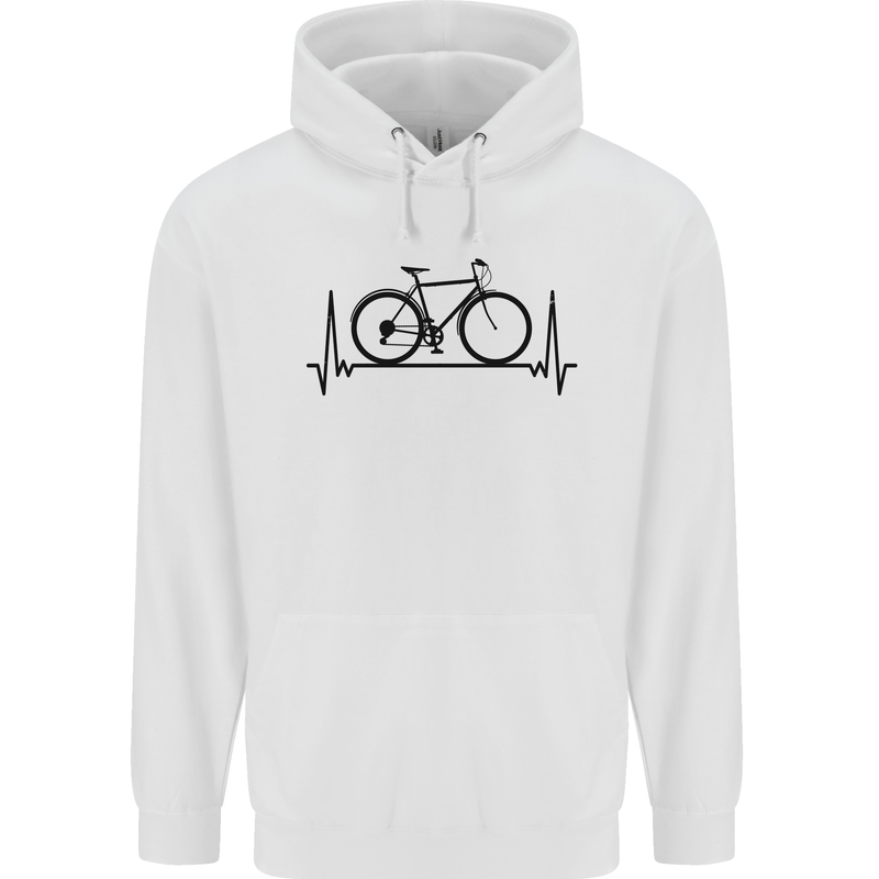Cycling Heart Beat Bike Bicycle Cyclist ECG Mens 80% Cotton Hoodie White