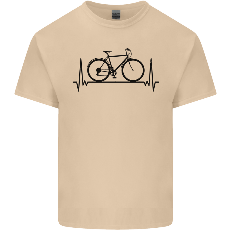 Cycling Heart Beat Bike Bicycle Cyclist ECG Mens Cotton T-Shirt Tee Top Sand