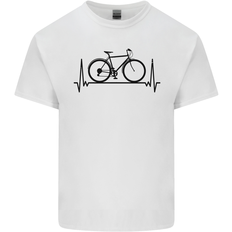 Cycling Heart Beat Bike Bicycle Cyclist ECG Mens Cotton T-Shirt Tee Top White