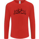 Cycling Heart Beat Bike Bicycle Cyclist ECG Mens Long Sleeve T-Shirt Red