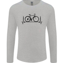 Cycling Heart Beat Bike Bicycle Cyclist ECG Mens Long Sleeve T-Shirt Sports Grey