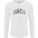 Cycling Heart Beat Bike Bicycle Cyclist ECG Mens Long Sleeve T-Shirt White
