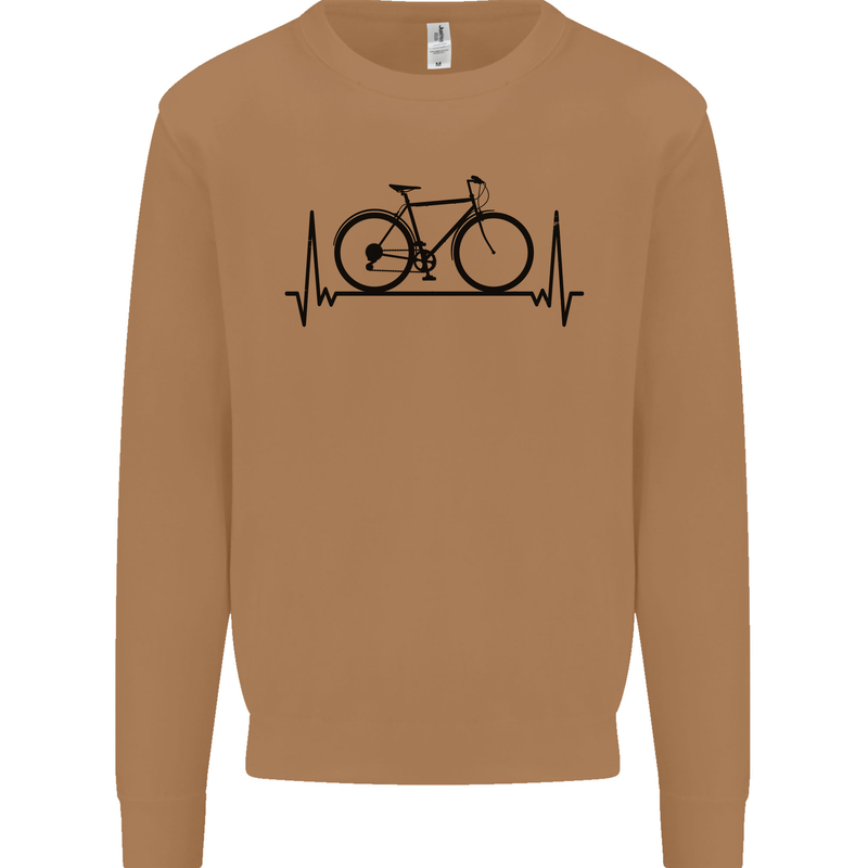Cycling Heart Beat Bike Bicycle Cyclist ECG Mens Sweatshirt Jumper Caramel Latte