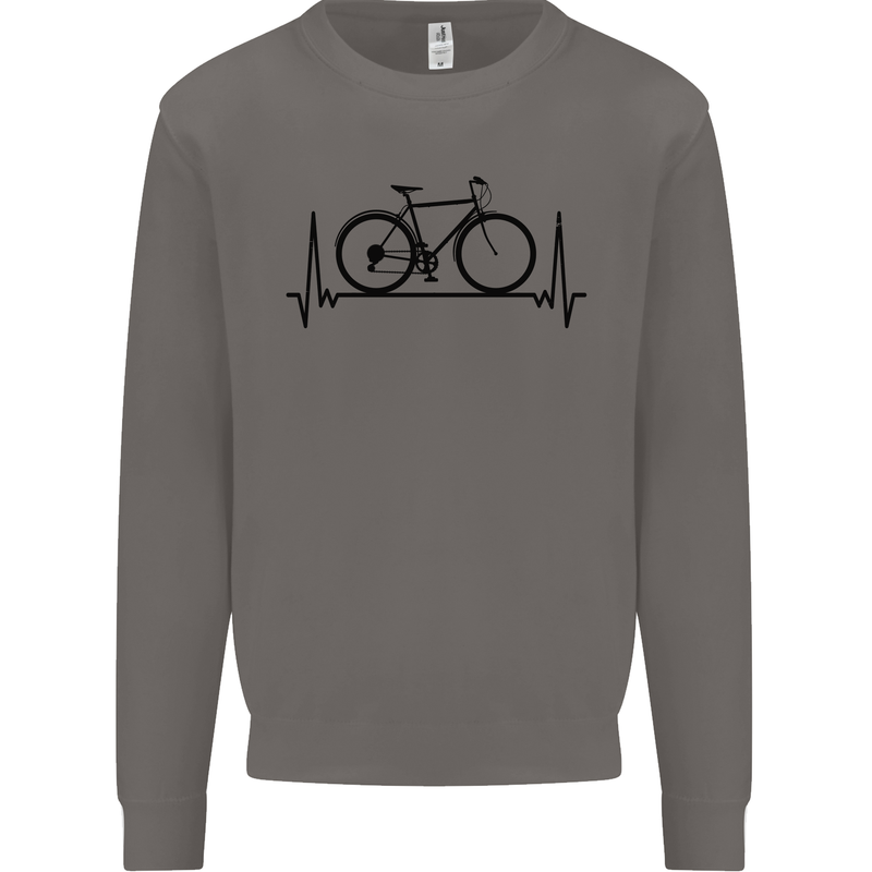 Cycling Heart Beat Bike Bicycle Cyclist ECG Mens Sweatshirt Jumper Charcoal