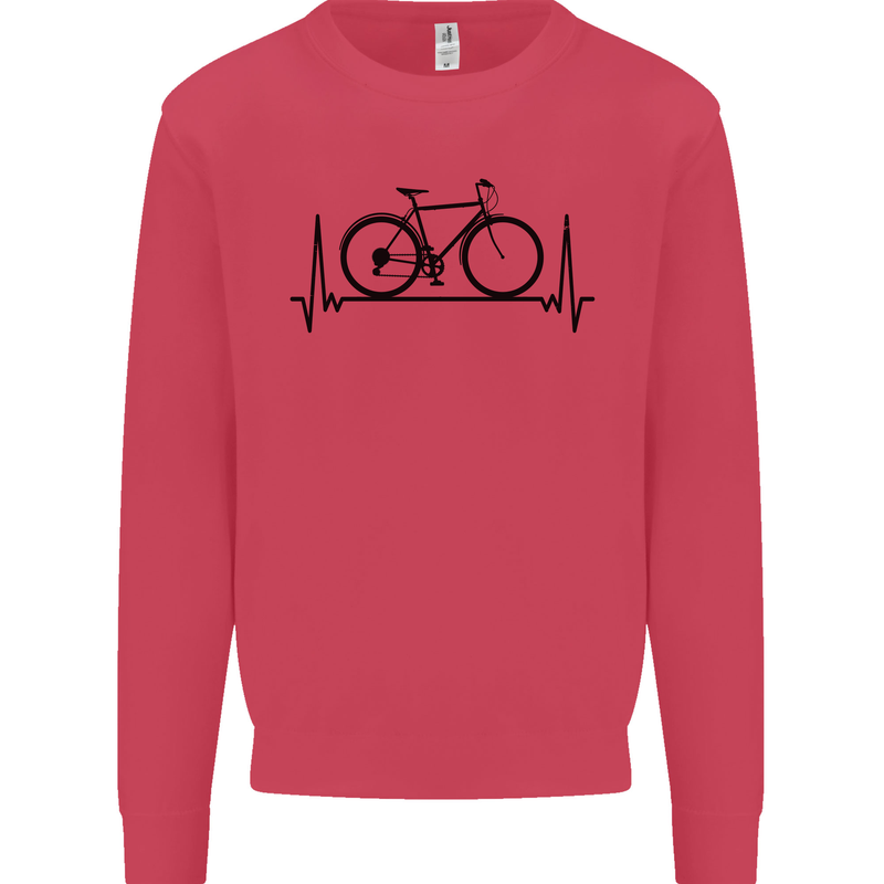 Cycling Heart Beat Bike Bicycle Cyclist ECG Mens Sweatshirt Jumper Heliconia
