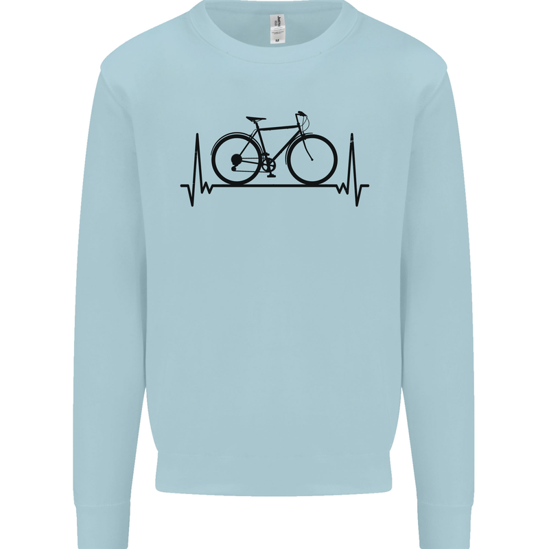 Cycling Heart Beat Bike Bicycle Cyclist ECG Mens Sweatshirt Jumper Light Blue