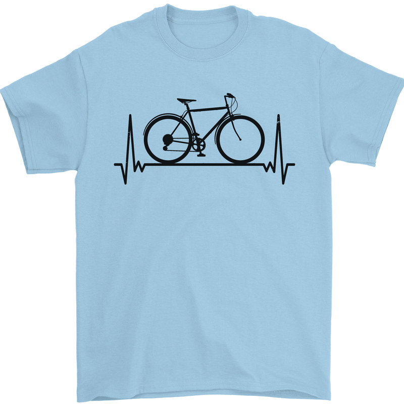 Cycling Heart Beat Bike Bicycle Cyclist ECG Mens T-Shirt 100% Cotton Light Blue