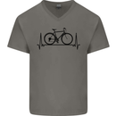 Cycling Heart Beat Bike Bicycle Cyclist ECG Mens V-Neck Cotton T-Shirt Charcoal