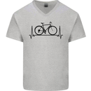 Cycling Heart Beat Bike Bicycle Cyclist ECG Mens V-Neck Cotton T-Shirt Sports Grey