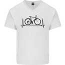 Cycling Heart Beat Bike Bicycle Cyclist ECG Mens V-Neck Cotton T-Shirt White
