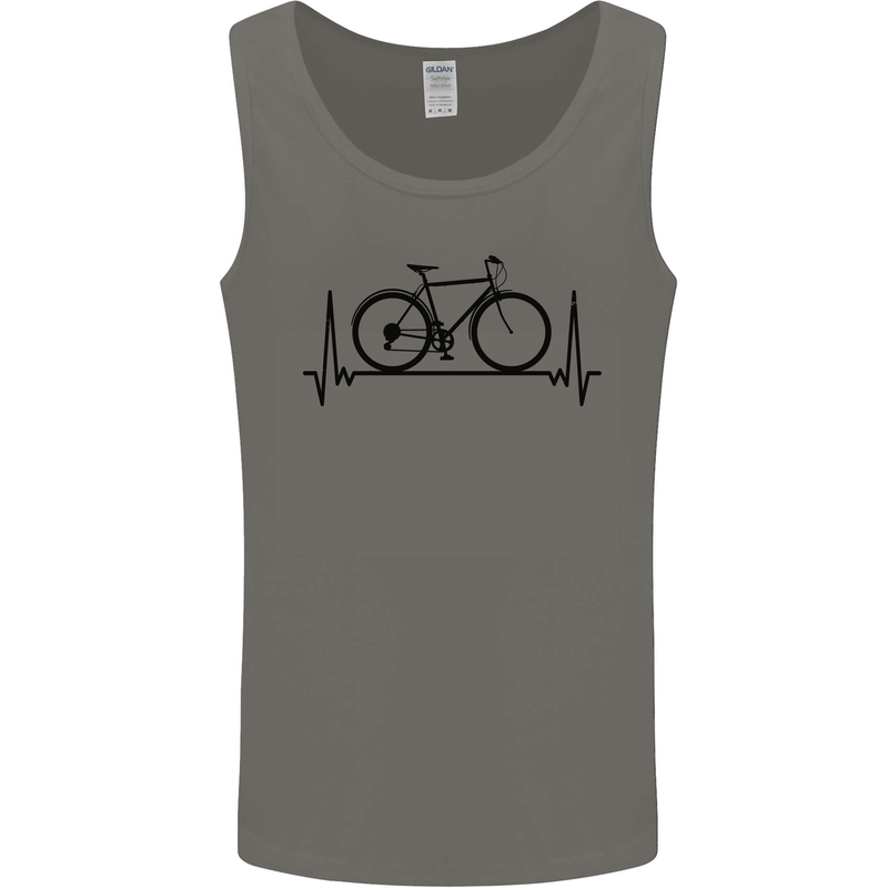 Cycling Heart Beat Bike Bicycle Cyclist ECG Mens Vest Tank Top Charcoal