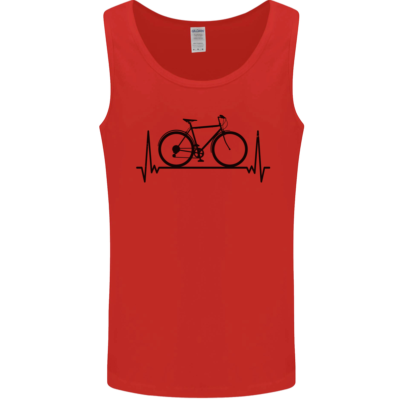 Cycling Heart Beat Bike Bicycle Cyclist ECG Mens Vest Tank Top Red