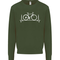 Cycling Heart Beat ECG Bike Bicycle Cyclist Kids Sweatshirt Jumper Forest Green