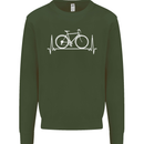 Cycling Heart Beat ECG Bike Bicycle Cyclist Kids Sweatshirt Jumper Forest Green