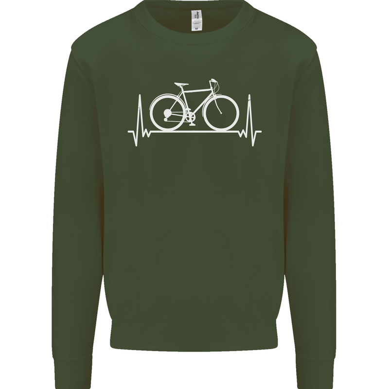 Cycling Heart Beat ECG Bike Bicycle Cyclist Kids Sweatshirt Jumper Forest Green