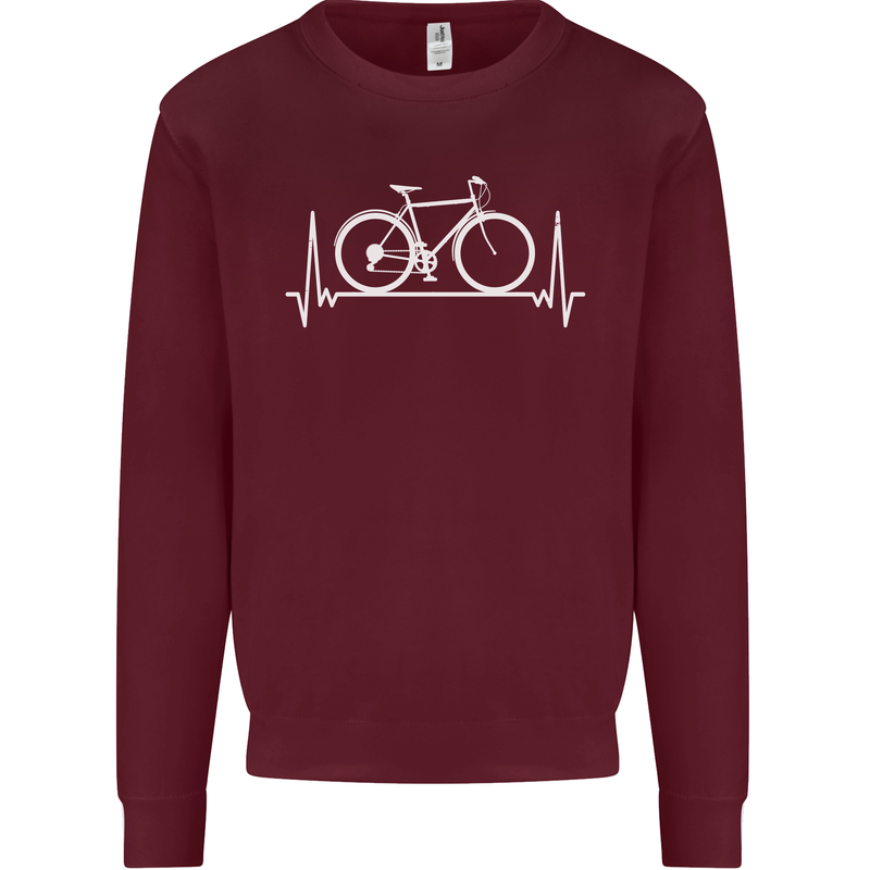 Cycling Heart Beat ECG Bike Bicycle Cyclist Kids Sweatshirt Jumper Maroon