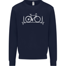 Cycling Heart Beat ECG Bike Bicycle Cyclist Kids Sweatshirt Jumper Navy Blue