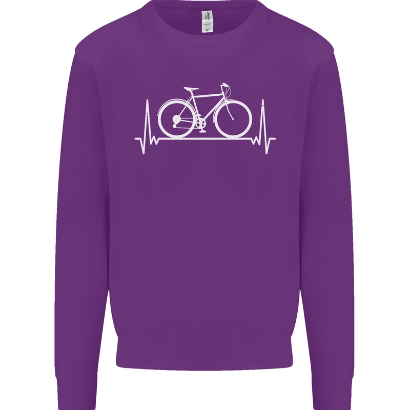 Cycling Heart Beat ECG Bike Bicycle Cyclist Kids Sweatshirt Jumper Purple