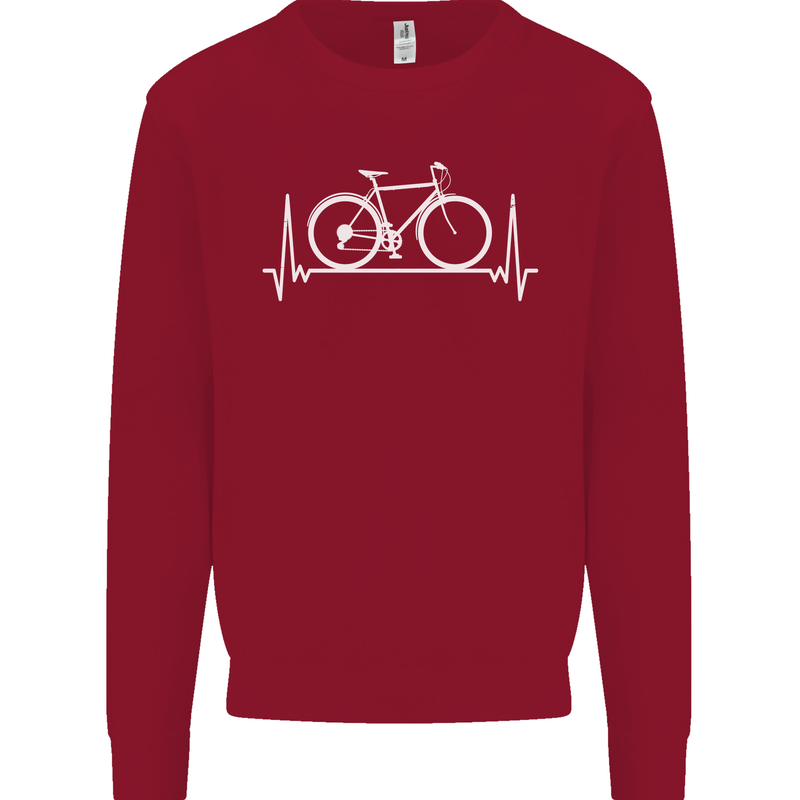 Cycling Heart Beat ECG Bike Bicycle Cyclist Kids Sweatshirt Jumper Red